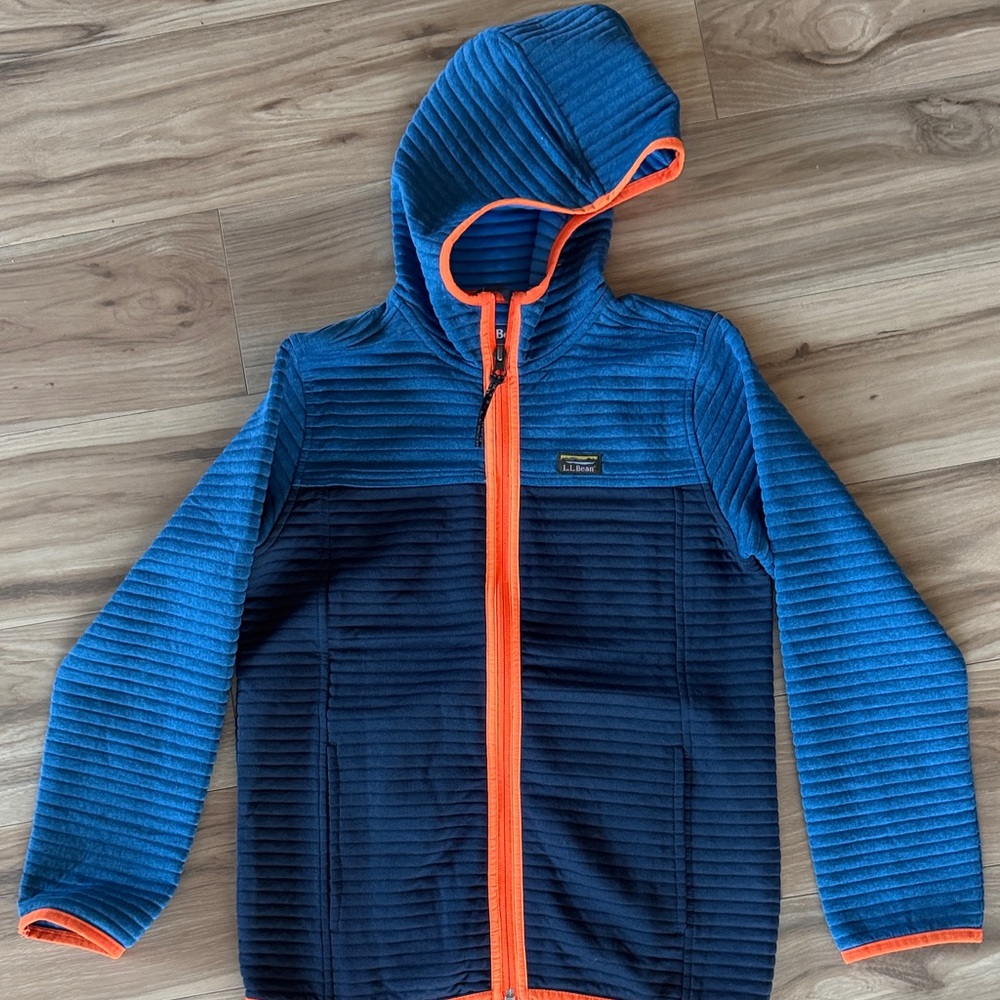LLBEAN-Blue Two-Tone Hooded Jacket with Orange Trim